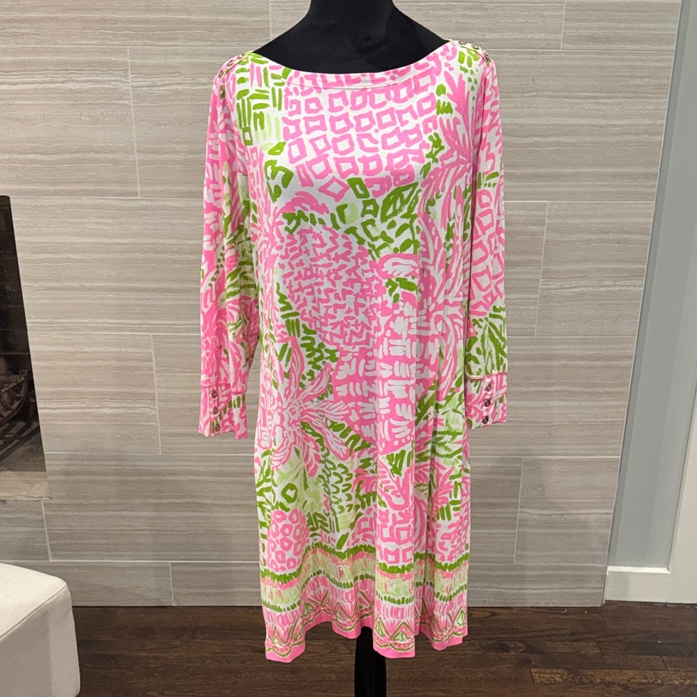Lilly Pulitzer Vibrant Pink and Green Patterned Dress